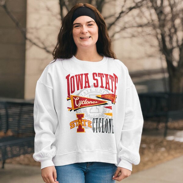 Pressbox Women's Iowa State White Oversized Crewneck
